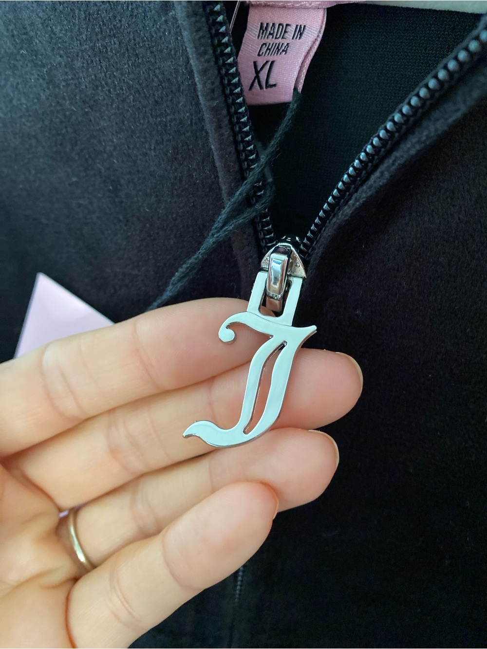 JUICY COUTURE Black Velour Pants & Hooded Sweatshirt Set with Silver JC Logo! 🖤 - Picture 11 of 16